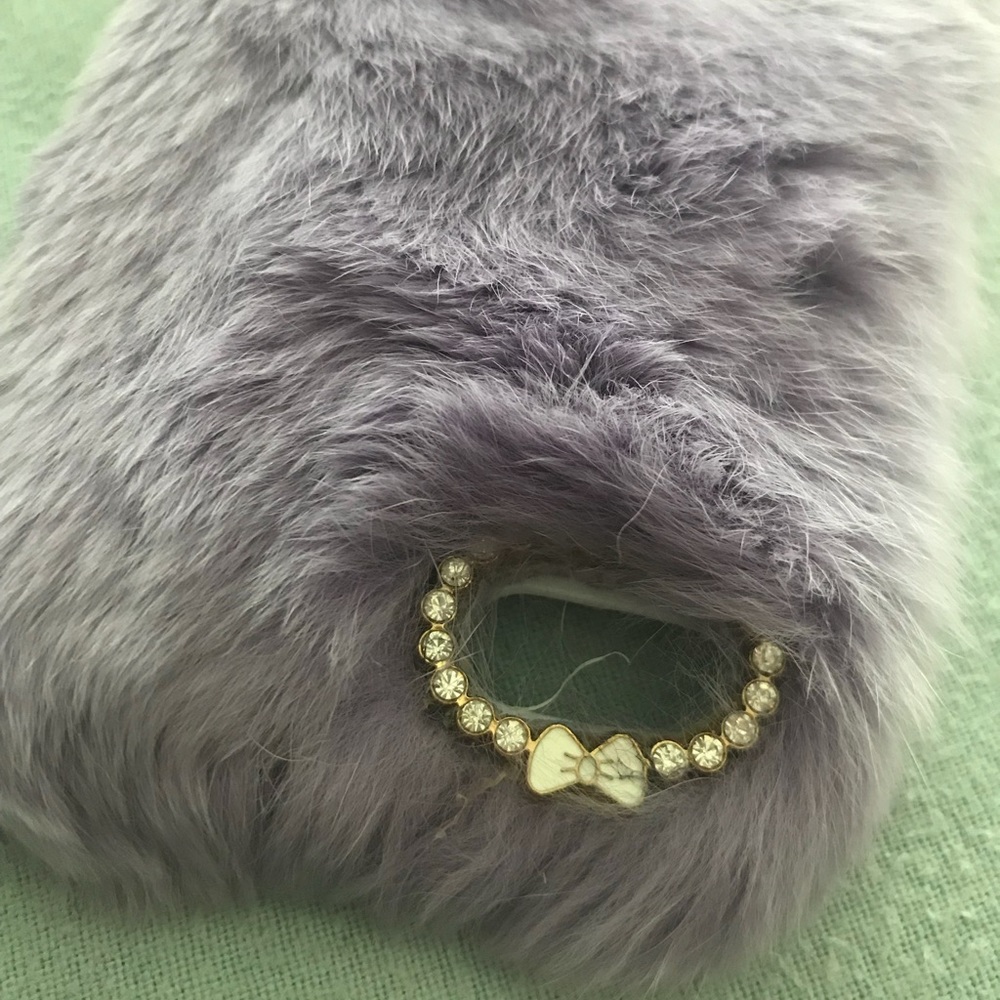 Lavender faux fur with crystals iPhone 7 case